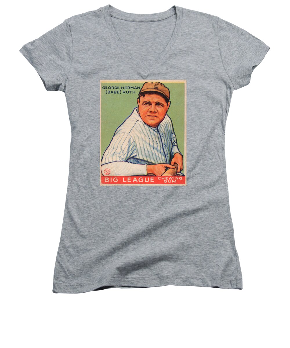 Vintage Women's V-Neck featuring the painting Babe Ruth by Vintage Pix