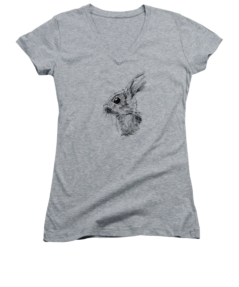 Pets Women's V-Neck featuring the painting Baby Hare by Masha Batkova