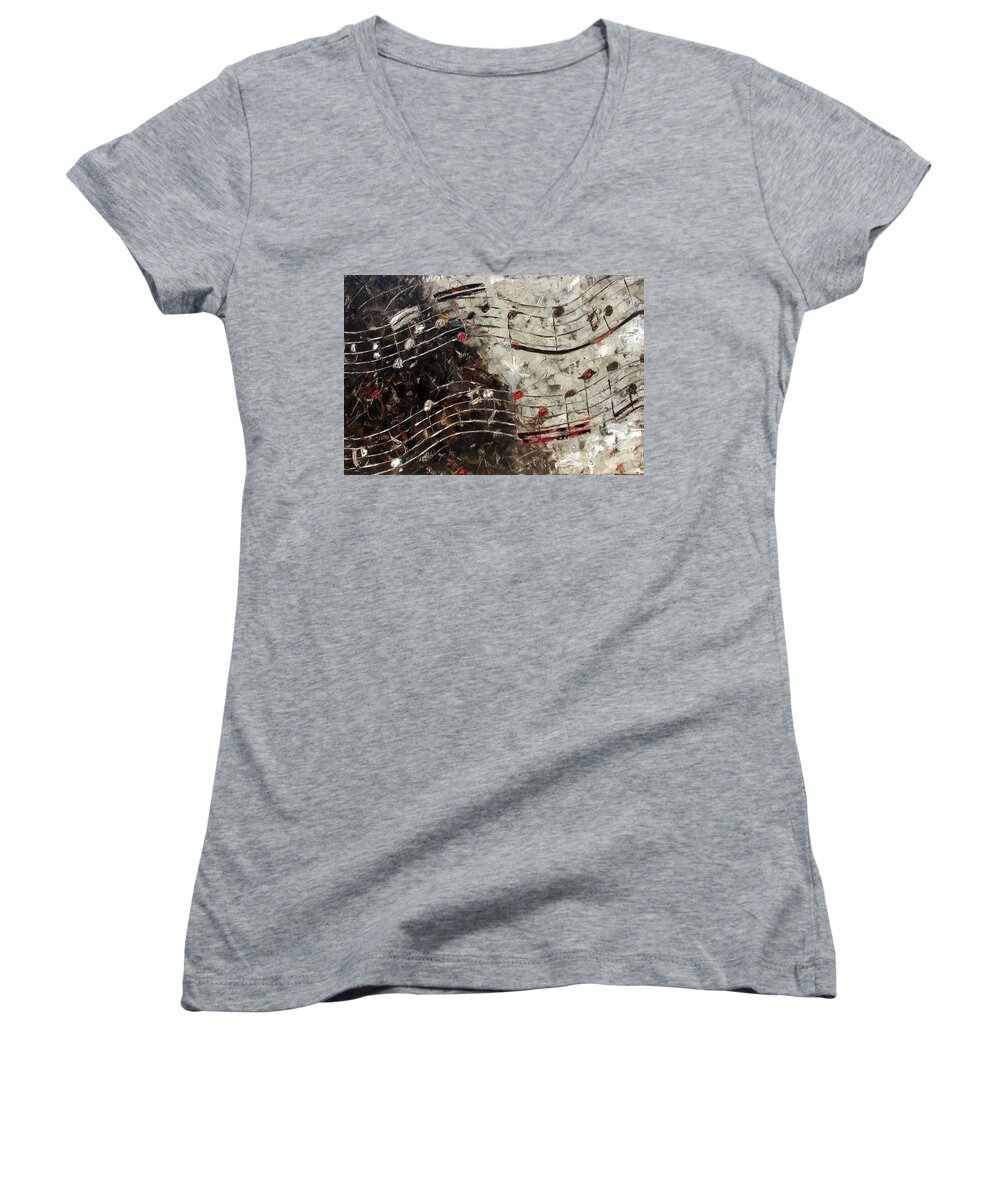 Bach Invention Women's V-Neck featuring the painting Bach Invention 13 by Debra Hurd