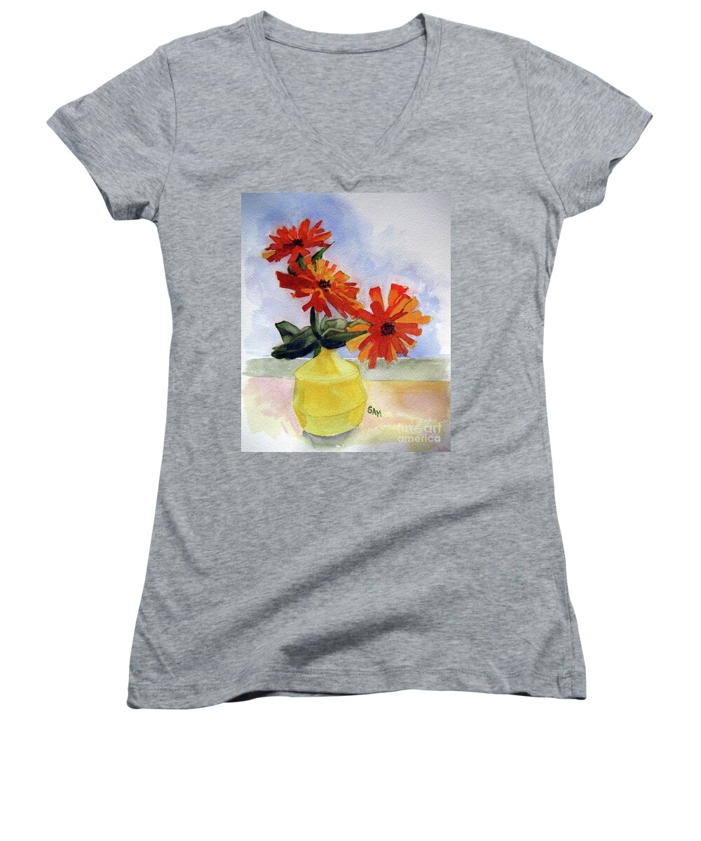 Zinnias Women's V-Neck featuring the painting Back to Basics by Sandy McIntire