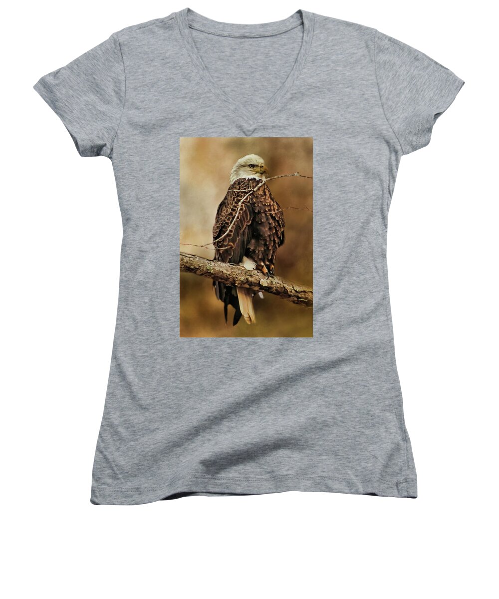 Eagle Women's V-Neck featuring the digital art Bald Eagle Perch by TnBackroadsPhotos