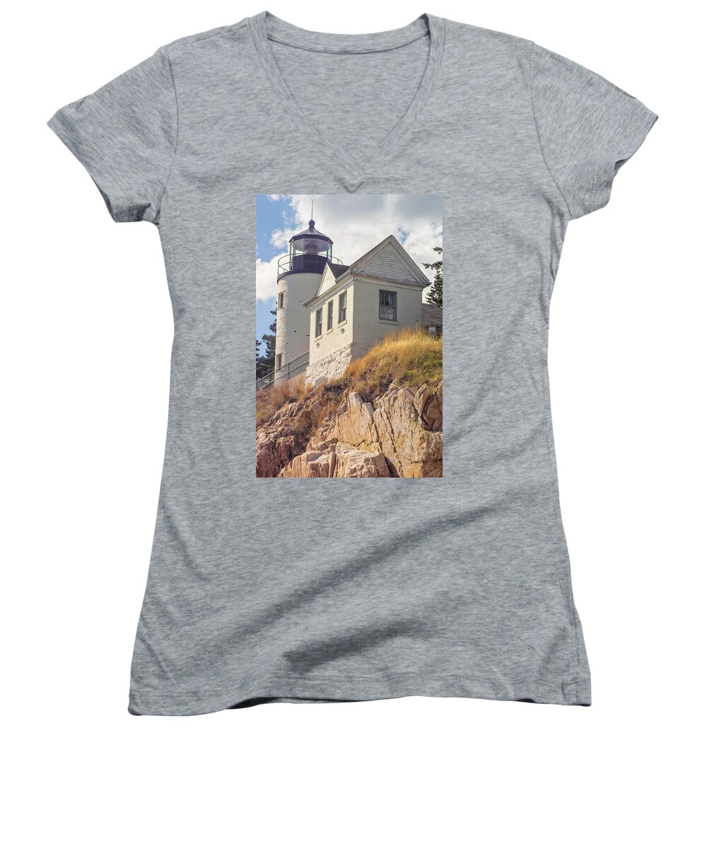 Lighthouse Women's V-Neck featuring the photograph Bass Harbor Light Photo by Peter J Sucy