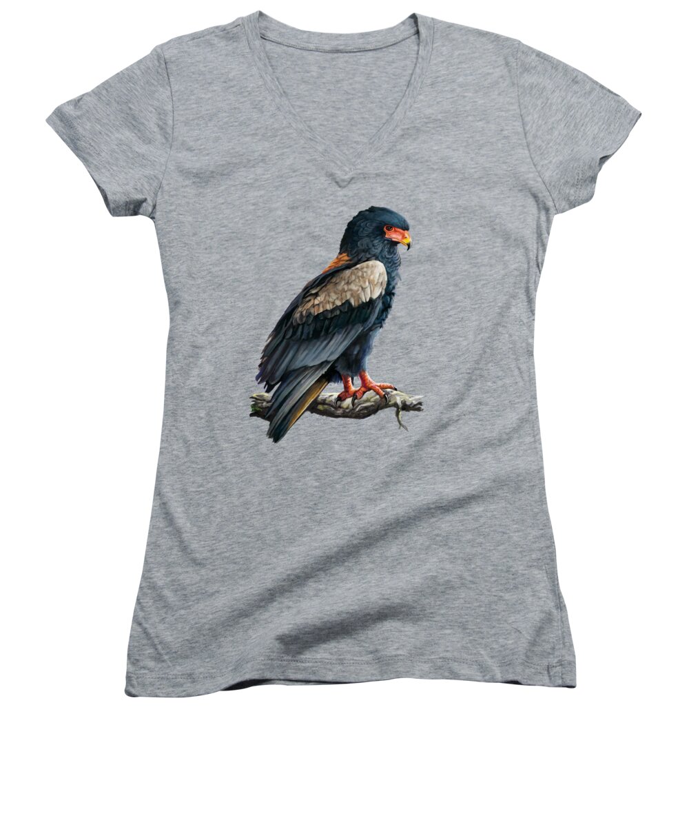 Feathers Women's V-Neck featuring the painting Bateleur Eagle by Anthony Mwangi