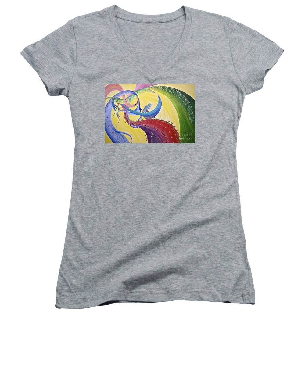 Ribbons Women's V-Neck featuring the painting Baubles N Bows by Nancy Cupp