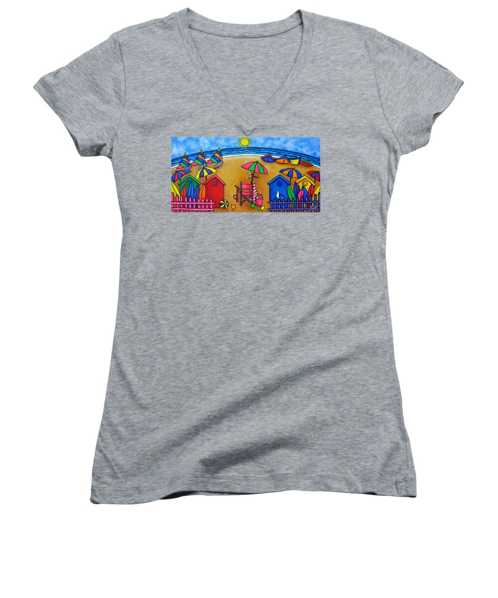 Beach Women's V-Neck featuring the painting Beach Colours by Lisa Lorenz