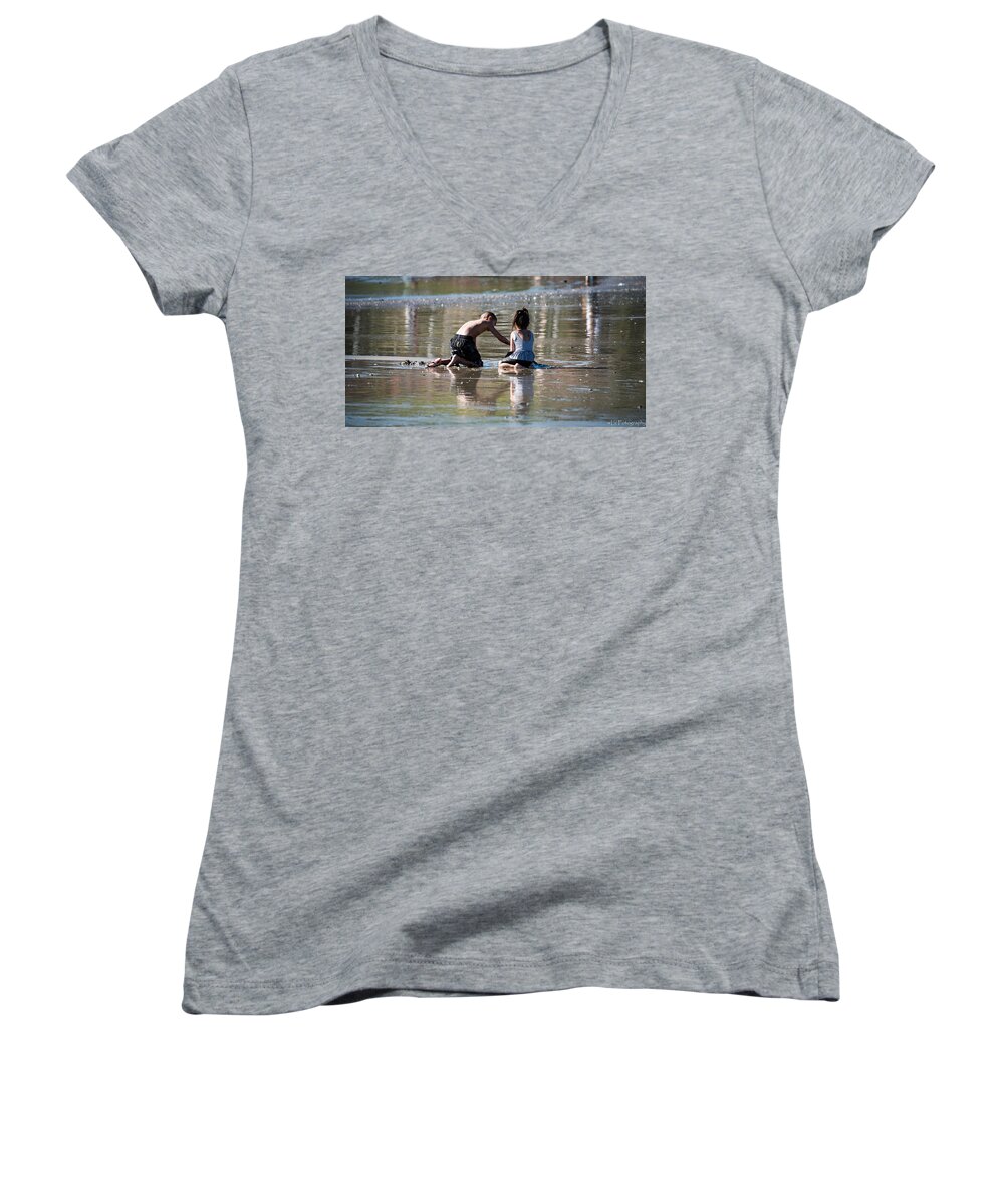 Reflections Women's V-Neck featuring the photograph Beach Fun by Wendy Carrington