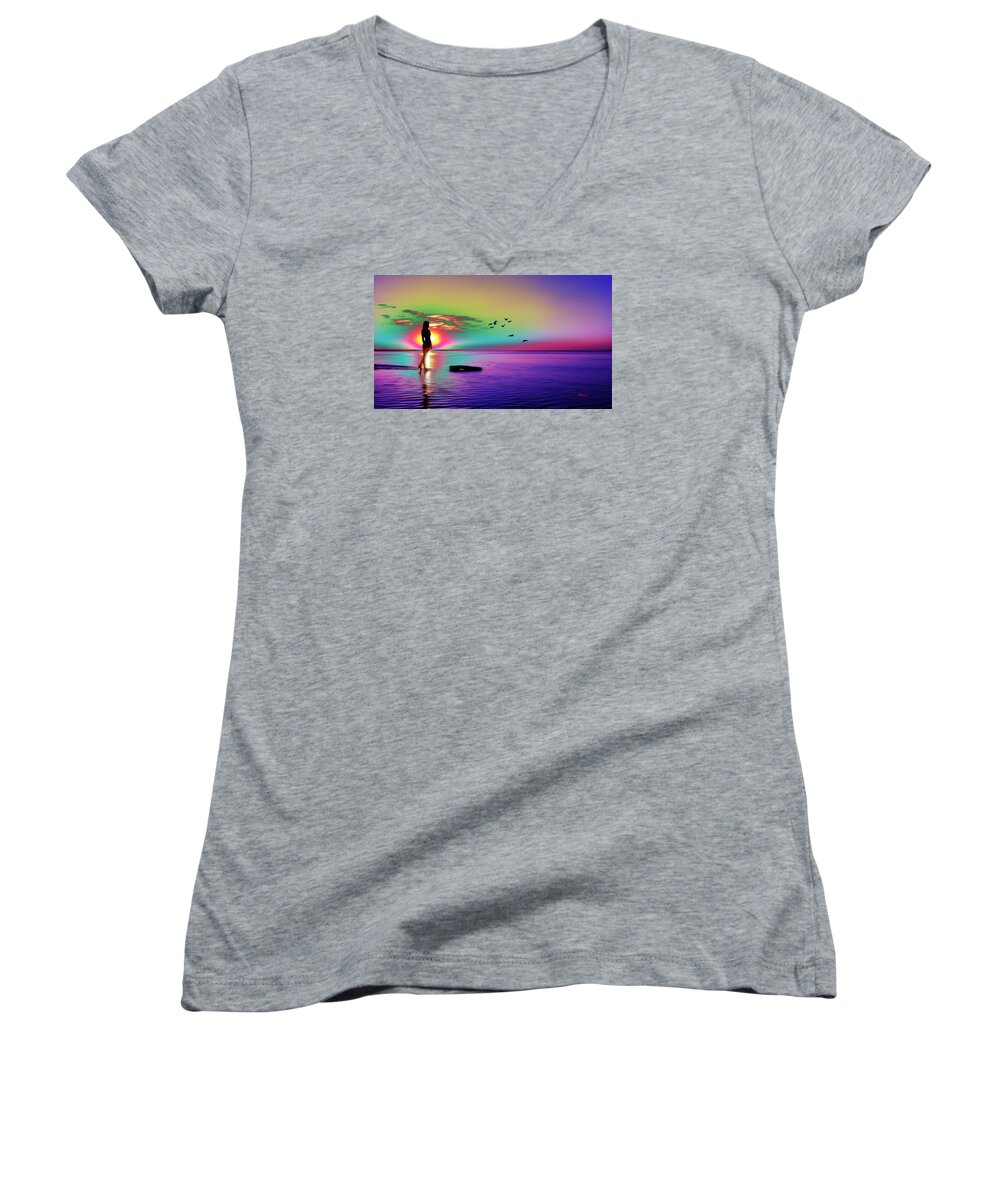 Water Women's V-Neck featuring the digital art Beach Girl 3 by Gregory Murray