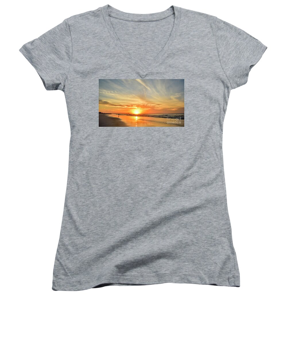 Sunrise Women's V-Neck featuring the photograph Beach of Gold by DJA Images