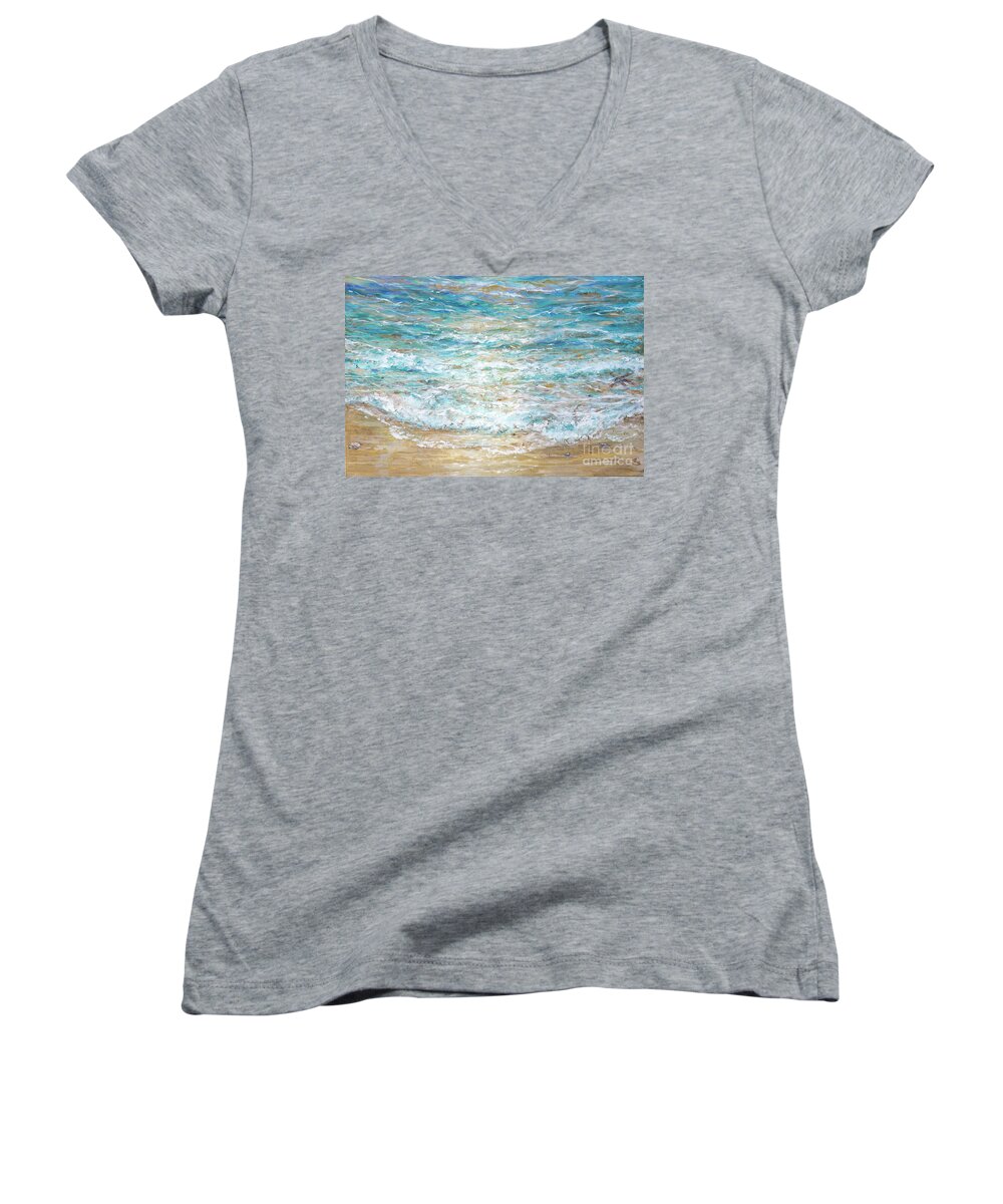 Water Women's V-Neck featuring the painting Beach Tide by Linda Olsen
