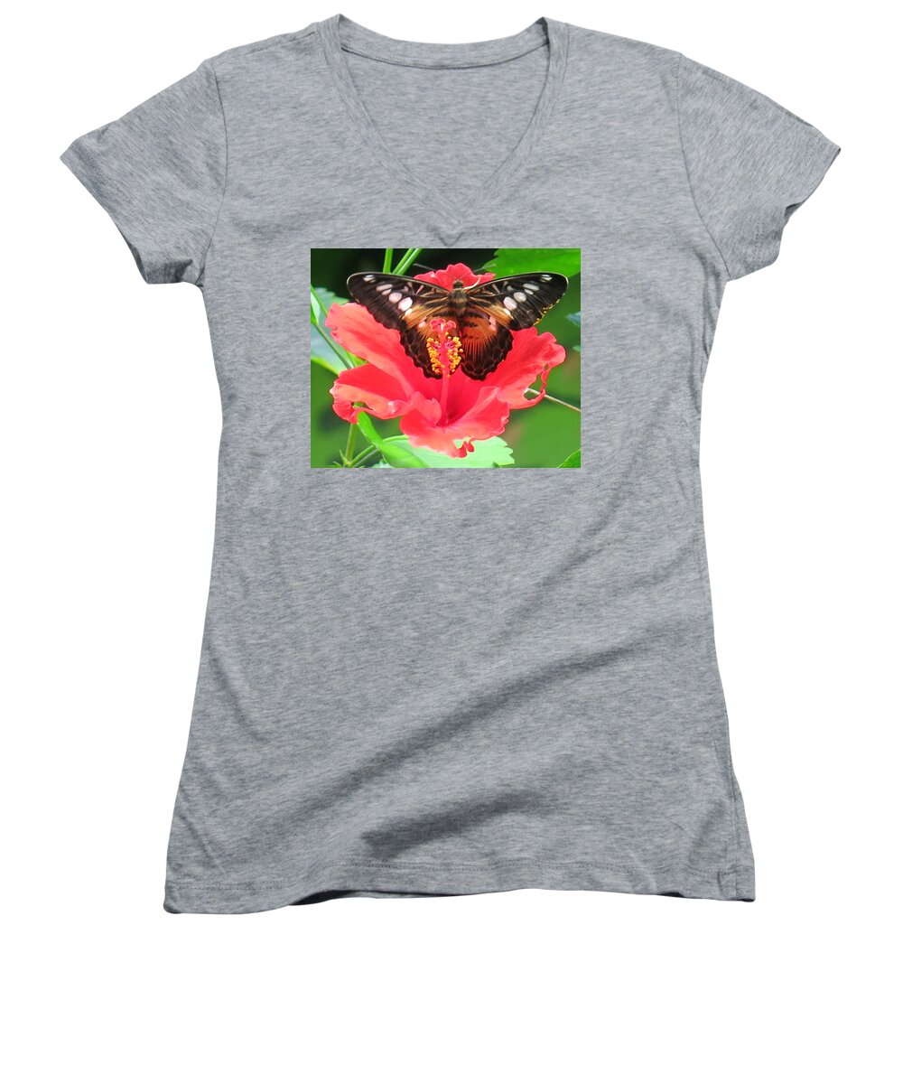 Butterfly Women's V-Neck featuring the photograph Beautiful Butterfly by Betty Buller Whitehead