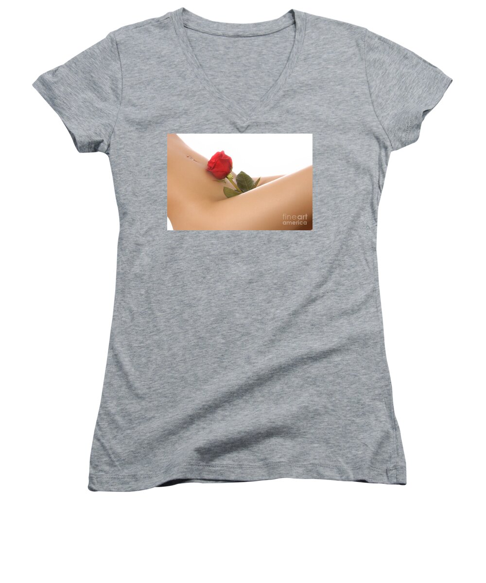 Woman Women's V-Neck featuring the photograph Beautiful Female Body by Maxim Images Exquisite Prints