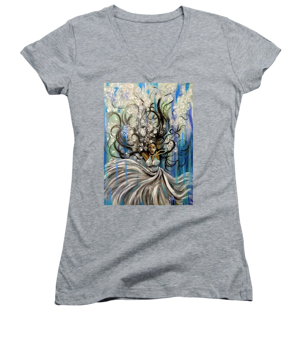 Artist_ria Women's V-Neck featuring the painting Beautiful Struggle by Artist RiA