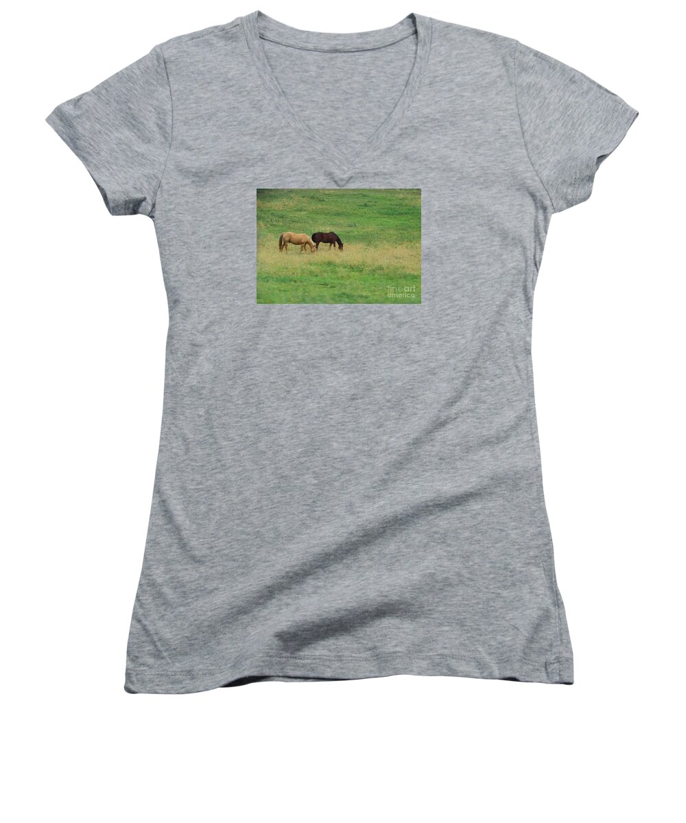 Horses Women's V-Neck featuring the photograph Beautiful by Yumi Johnson