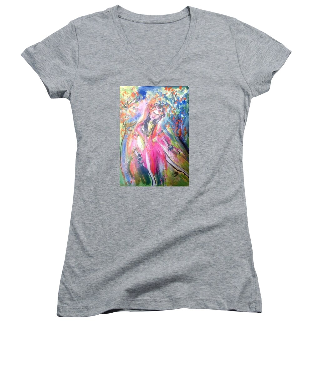 Beauty Women's V-Neck featuring the painting Beauty Is In The Eye Of The Beholder by Judith Desrosiers
