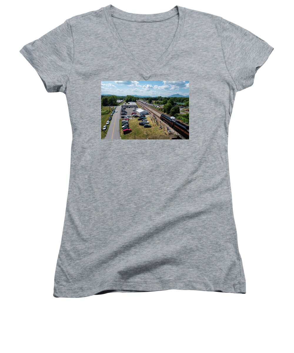 Train Women's V-Neck featuring the photograph Bedford to Roanoke by Star City SkyCams