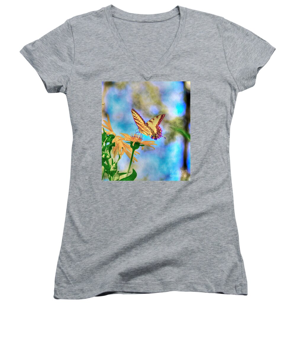 Butter Fly Related Tags: Women's V-Neck featuring the photograph Before the heat of the day by Robert Pearson