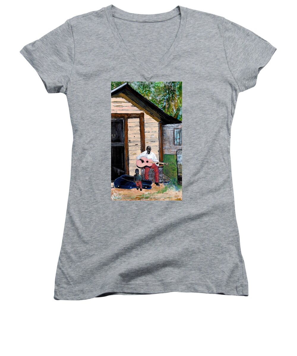 Blues Women's V-Neck featuring the painting Behind The Old House by Joe Dagher