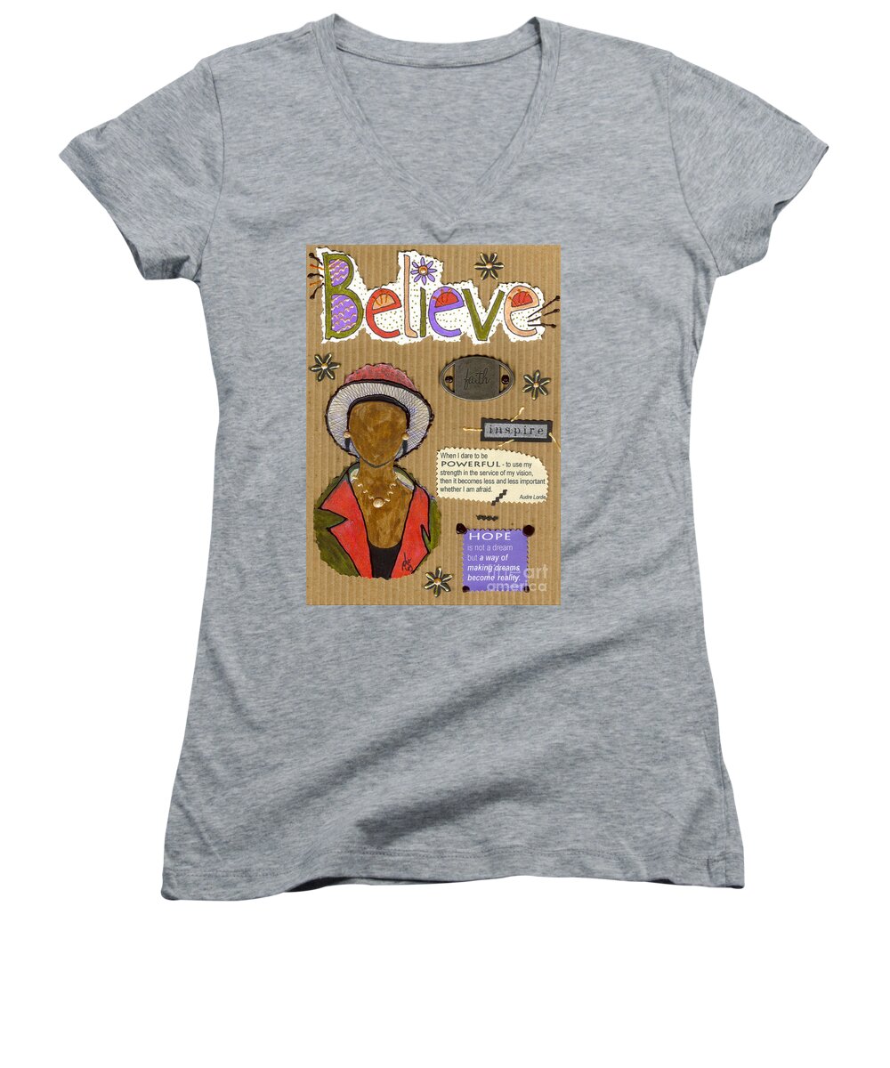 Woman Women's V-Neck featuring the mixed media Believe Me by Angela L Walker