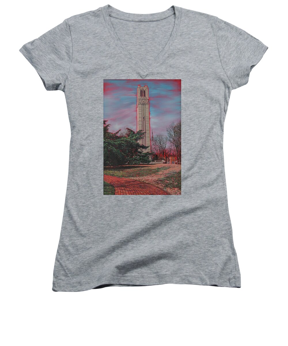 Bell Tower Women's V-Neck featuring the painting Bell Tower by Tommy Midyette