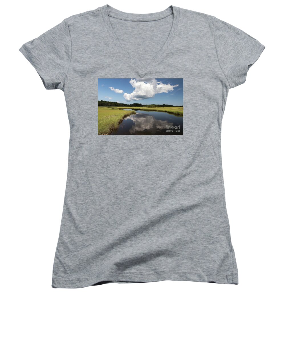 Clouds Women's V-Neck featuring the photograph Bells Neck Road 2 by Jim Gillen
