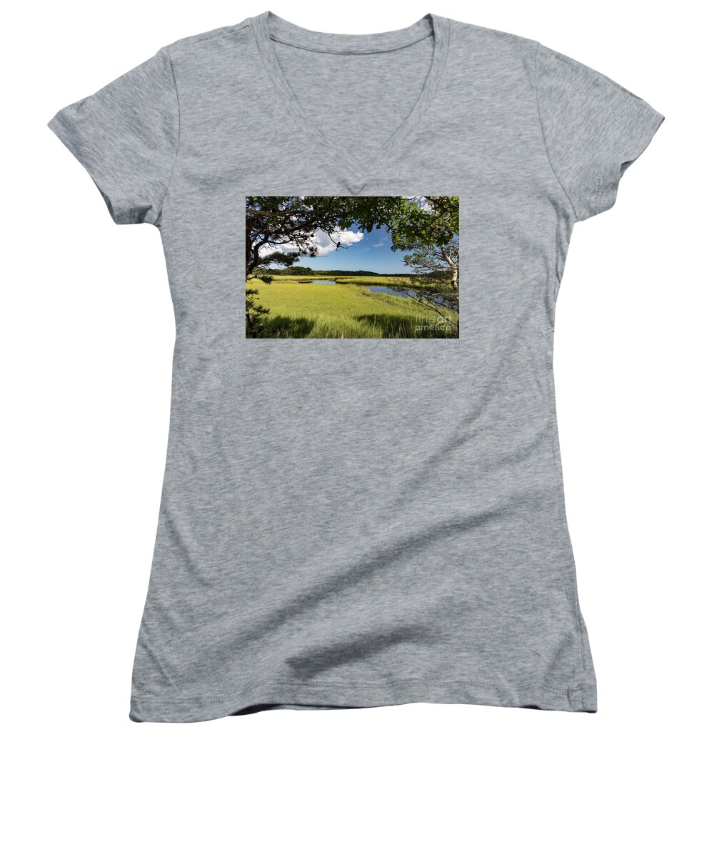 Clouds Women's V-Neck featuring the photograph Bells Neck Road by Jim Gillen