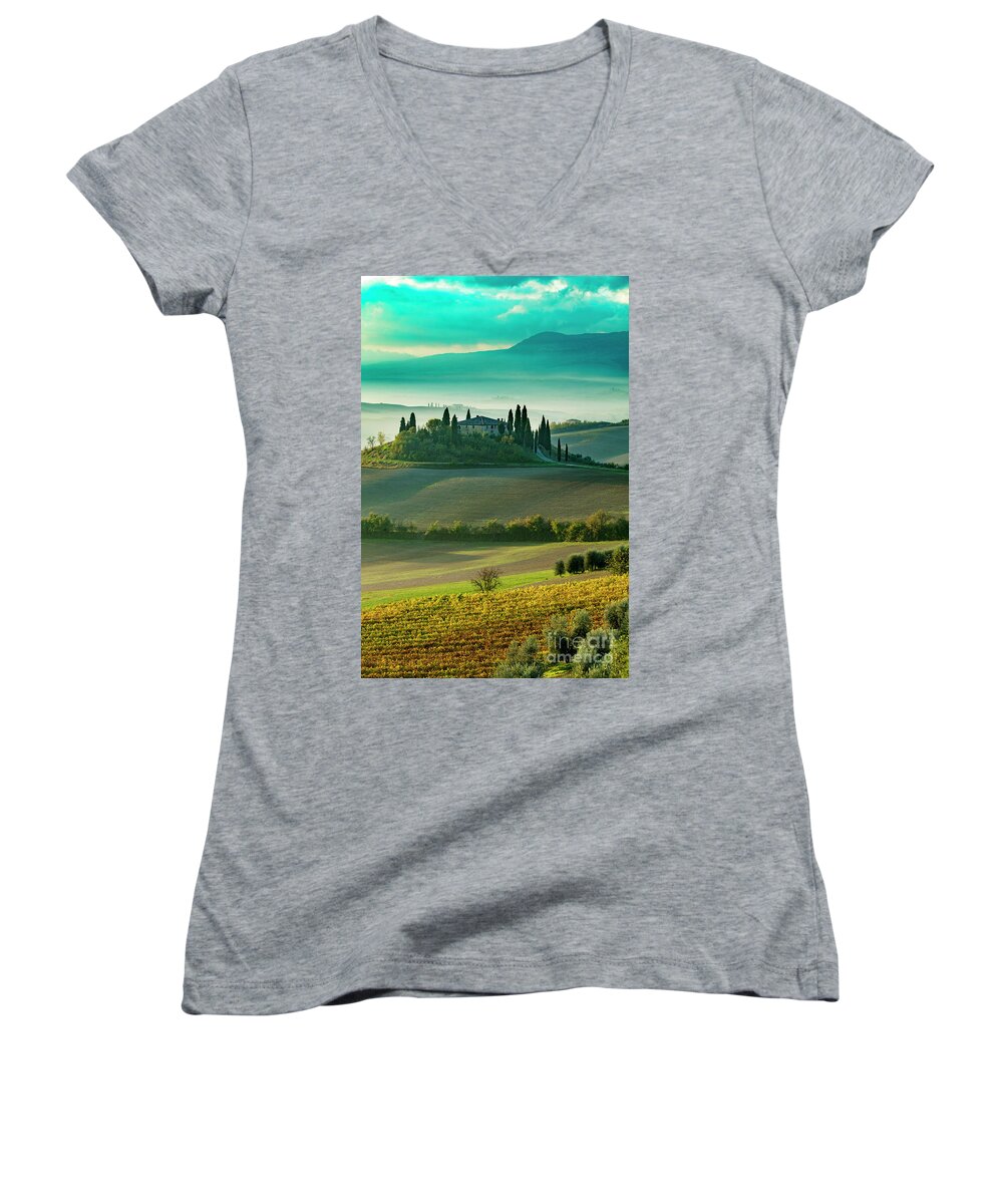 Tuscany Women's V-Neck featuring the photograph Belvedere - Tuscany II by Brian Jannsen