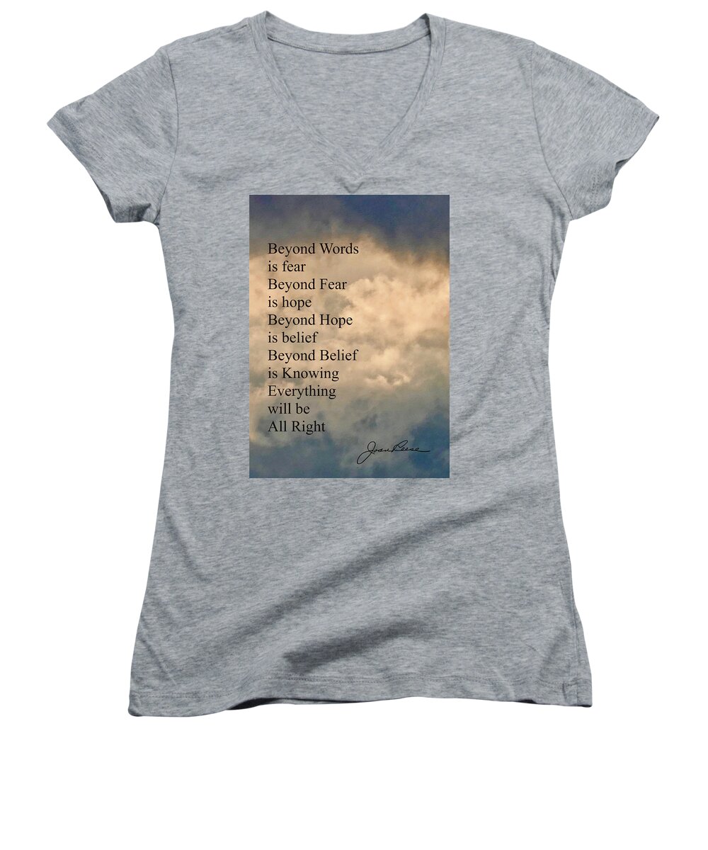Photograph Of Cloudswith Positive Quote About Life Women's V-Neck featuring the painting Beyond Words by Joan Reese