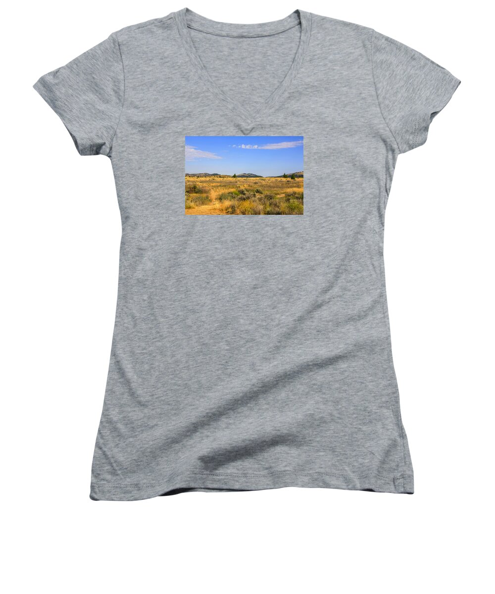 Montana; Plains; Big; Sky; Country; Mt; America; Usa; North-west; State; Scenery; Backdrop; Landscape; Setting; Spectacle; Vista; View; Panorama; Scene; Setting; Terrain; Location; Outlook; Sight; Flora; Clouds; Sagebrush Women's V-Neck featuring the photograph Big Sky Montana by Chris Smith