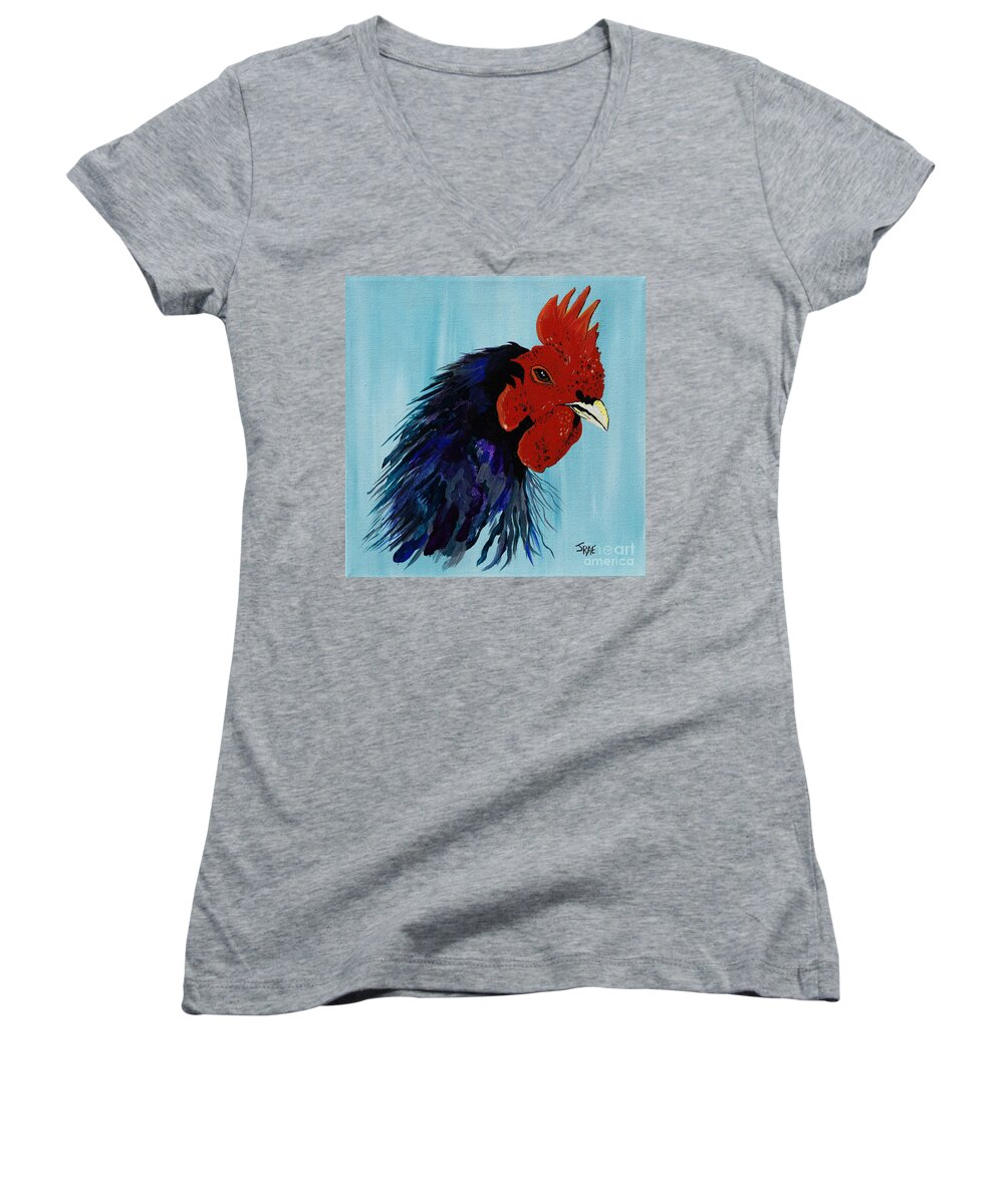 Cock Women's V-Neck featuring the painting Billy Boy the Rooster by Janice Pariza