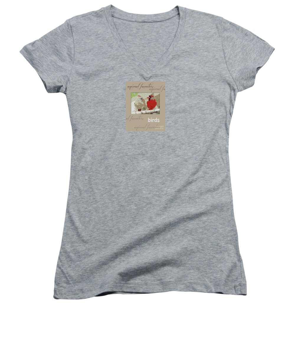 Animals Women's V-Neck featuring the mixed media Birds-Animal Family by Francelle Theriot
