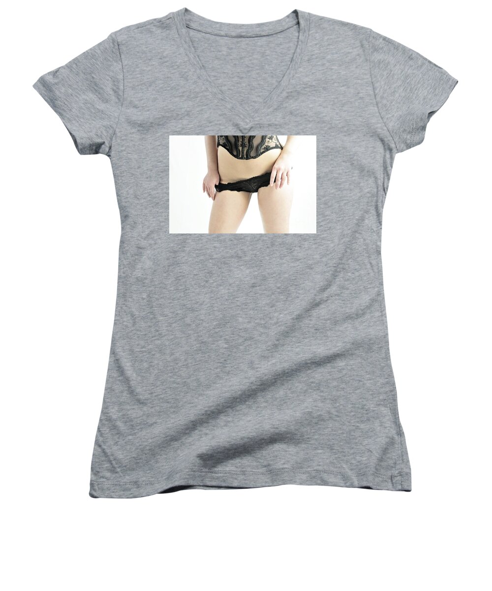 Boudoir Photographs Women's V-Neck featuring the photograph Black and Black by Robert WK Clark