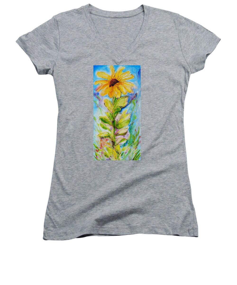 Abstract Women's V-Neck featuring the painting Black Eyed Susan by Theresa Marie Johnson