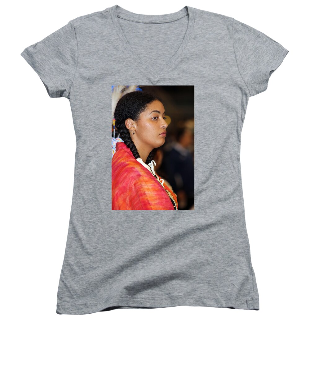 Native Americans Women's V-Neck featuring the photograph Black Native by Audrey Robillard