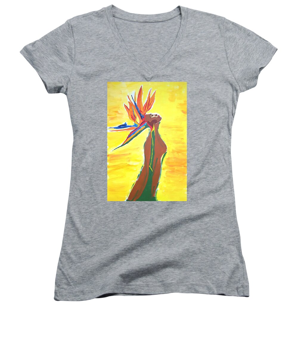 Blooming Women's V-Neck featuring the painting Blooming by Rachel Natalie Rawlins