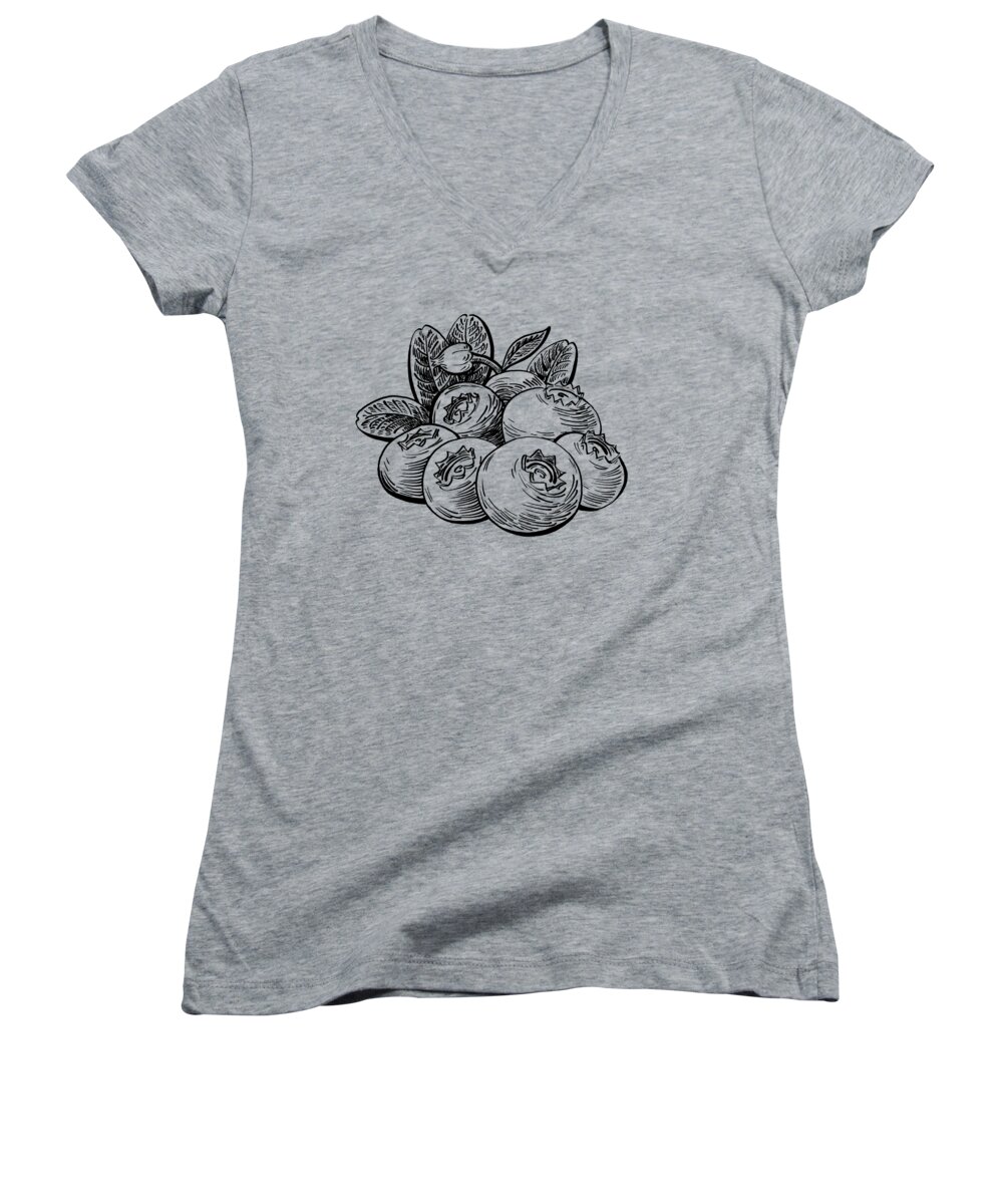 Blueberries Women's V-Neck featuring the painting Blueberries Group by Irina Sztukowski