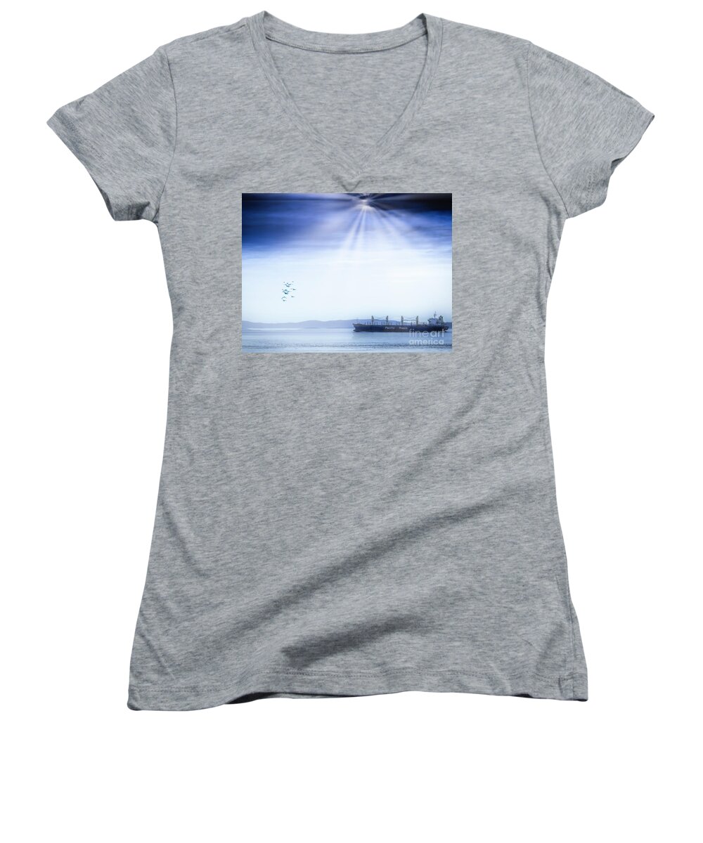 Boat Women's V-Neck featuring the photograph Blue Basin by Barry Weiss