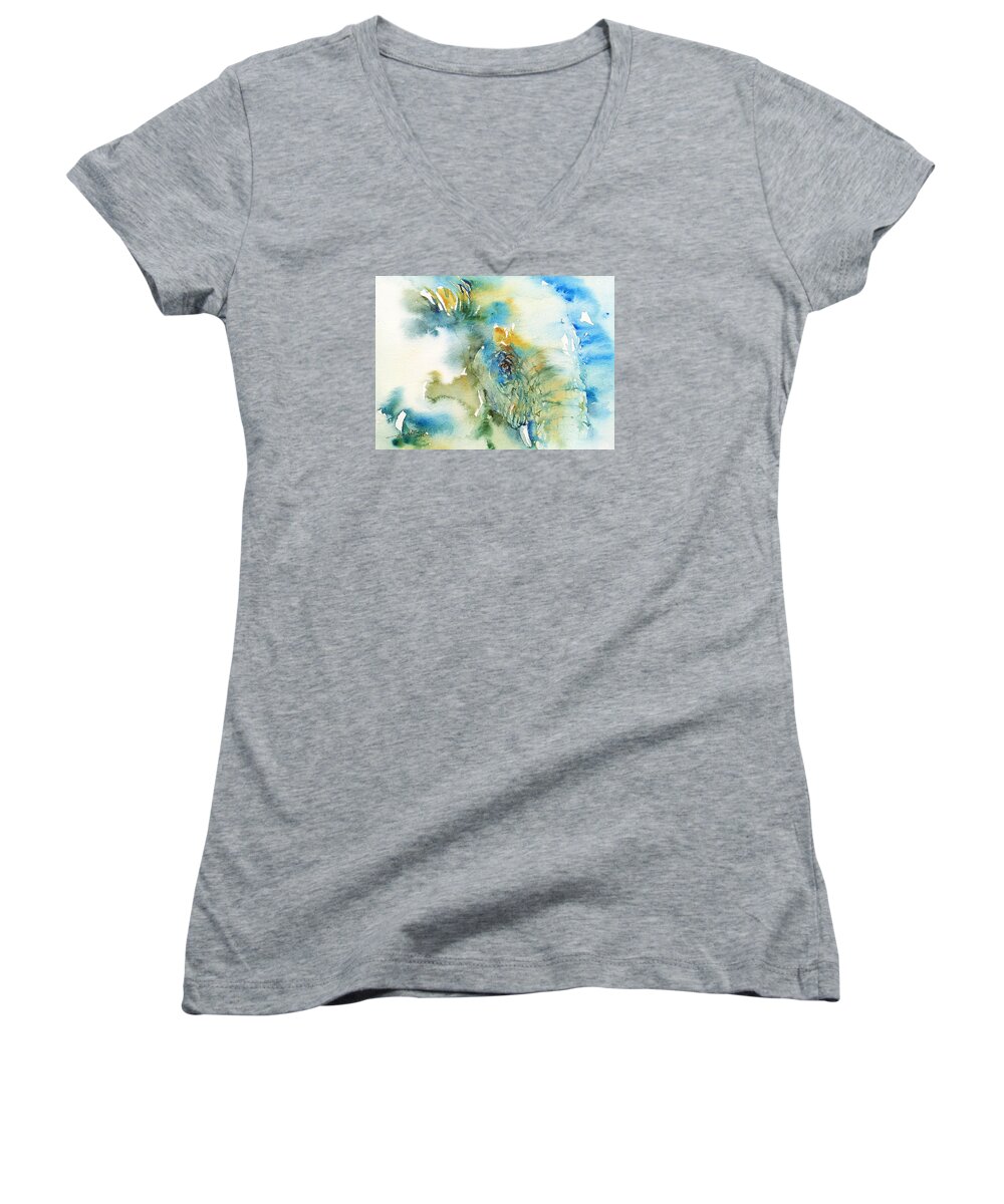 Elephant Women's V-Neck featuring the painting Blue Boy_ Elephant by Arti Chauhan