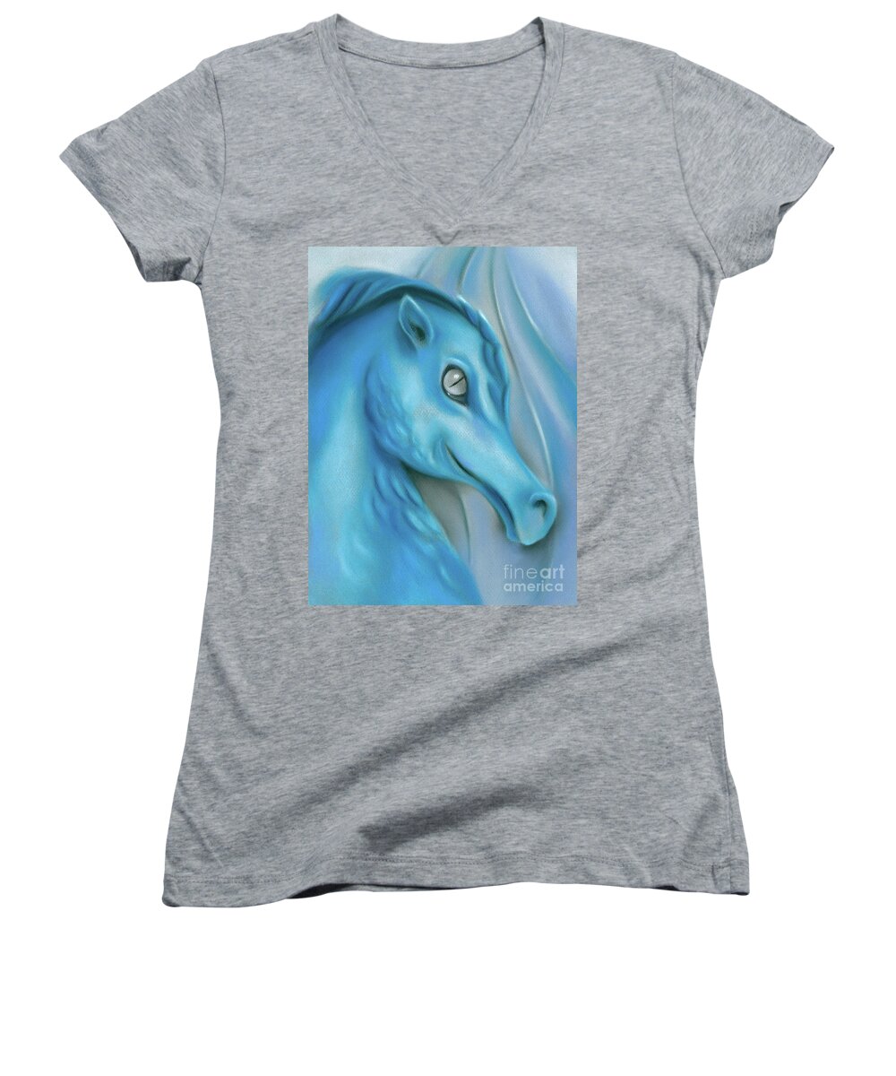Mythical Creature Women's V-Neck featuring the painting Blue Dragon by MM Anderson