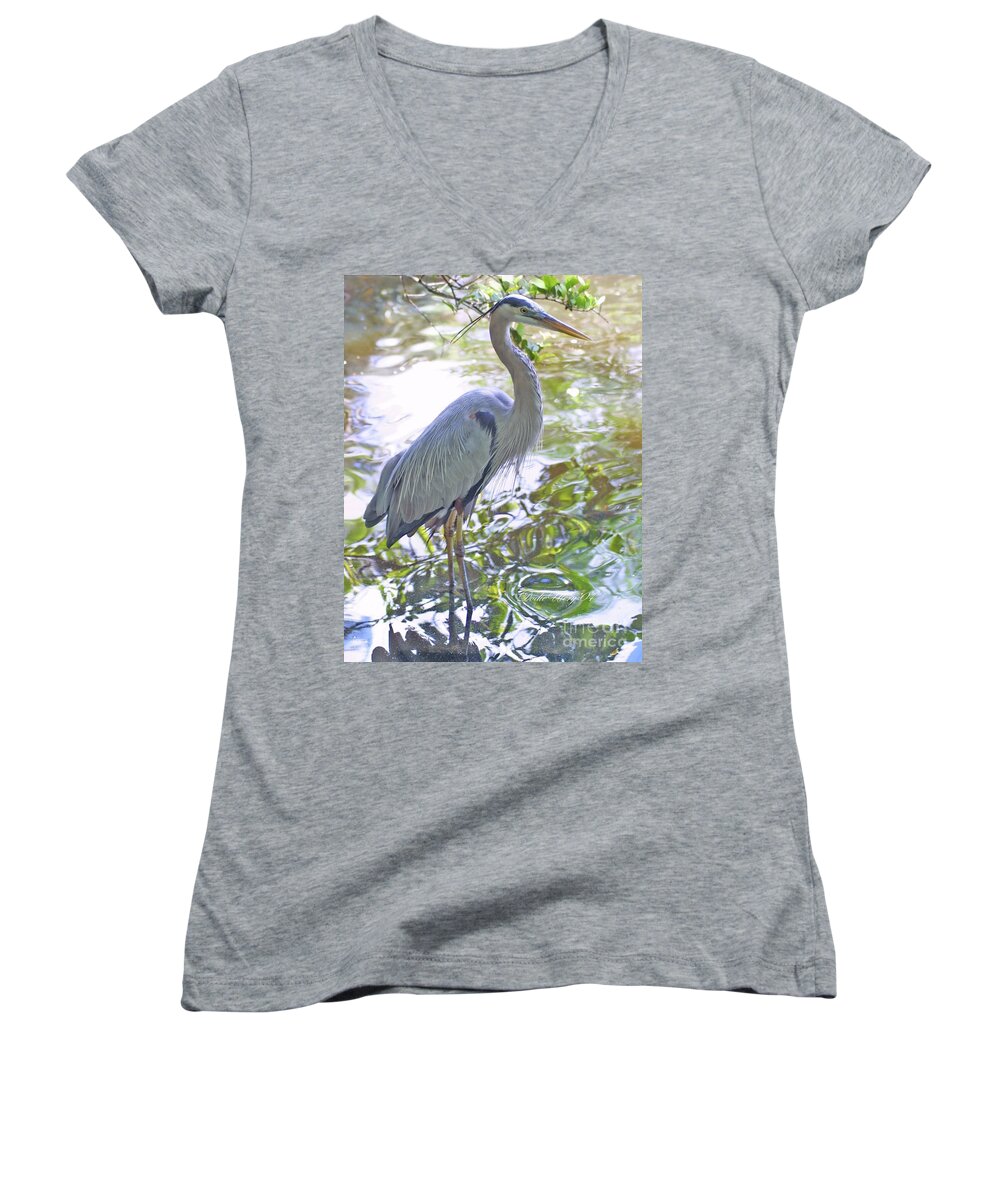 Birds Women's V-Neck featuring the photograph Blue Heron by Dodie Ulery
