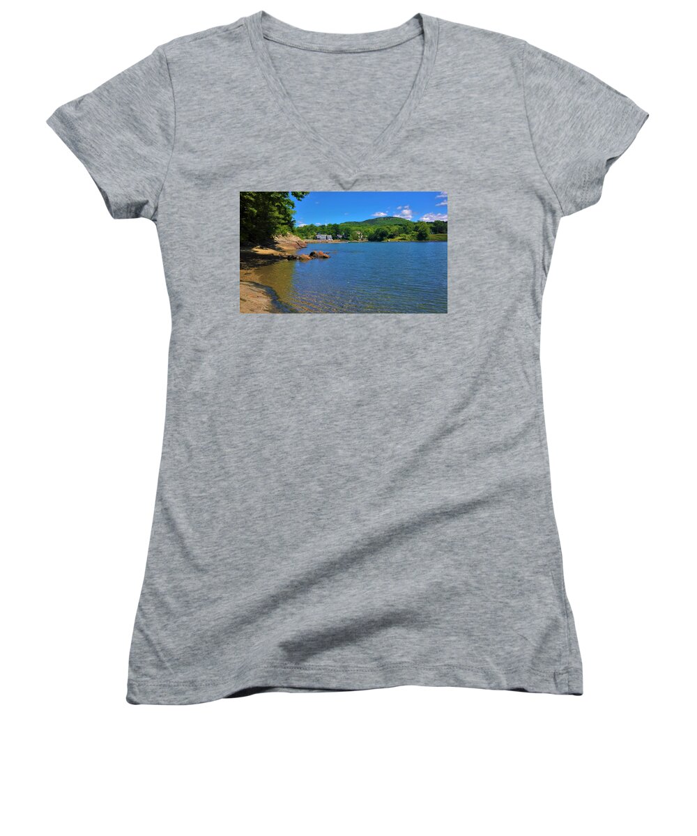 Blue Hill Maine Women's V-Neck featuring the photograph Blue Hill by Lisa Dunn