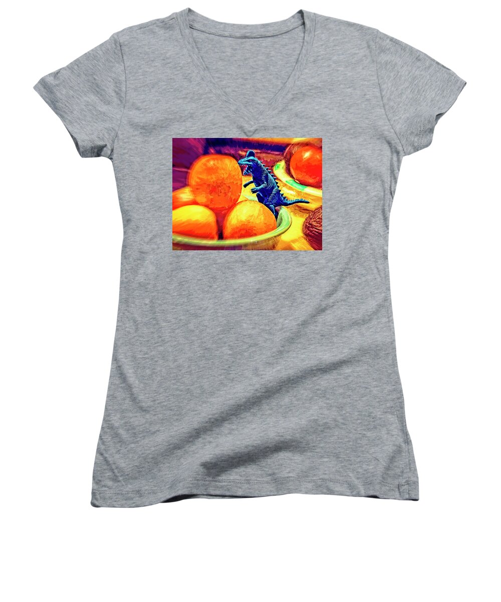 Fun Women's V-Neck featuring the painting Blue Meanie by Sandra Selle Rodriguez