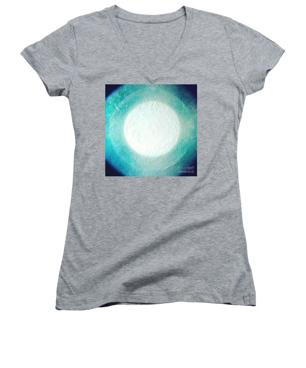 Moon Women's V-Neck featuring the painting Blue moon by Kumiko Mayer