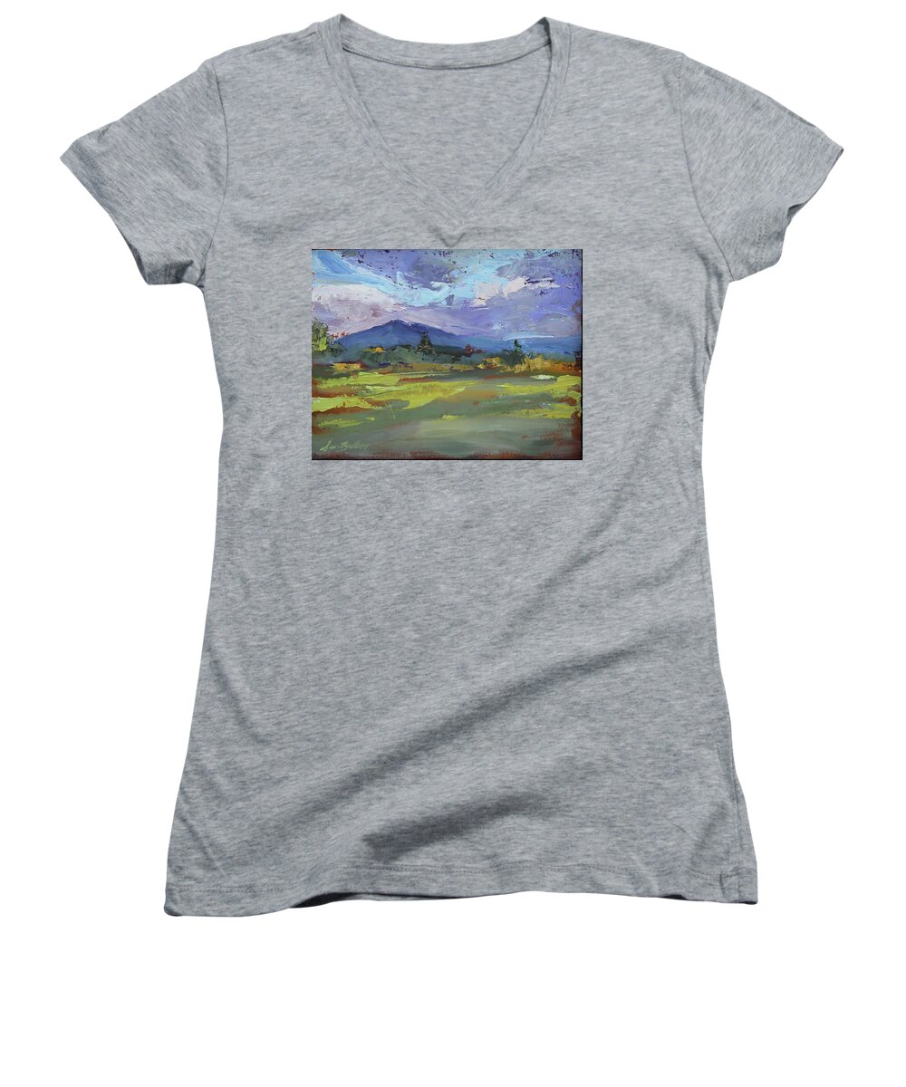 Mountains Women's V-Neck featuring the painting Blue Ridge Parkway Lookout by Susan Bradbury