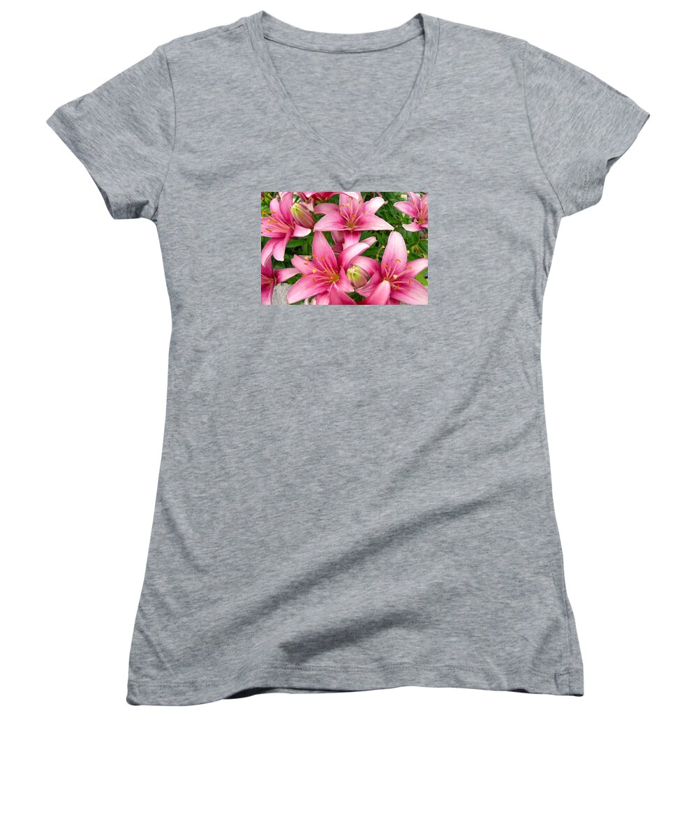 Lilies Women's V-Neck featuring the photograph Blush Of The Blossoms by Randy Rosenberger