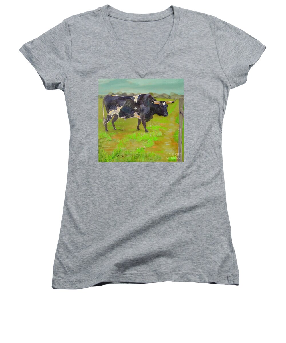 Southwest Women's V-Neck featuring the painting Bold Beauty by Lilibeth Andre
