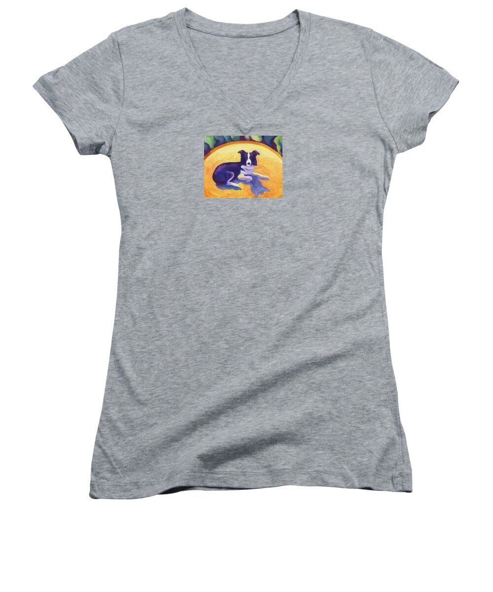 Ten Women's V-Neck featuring the painting Border Collie by Linda Ruiz-Lozito
