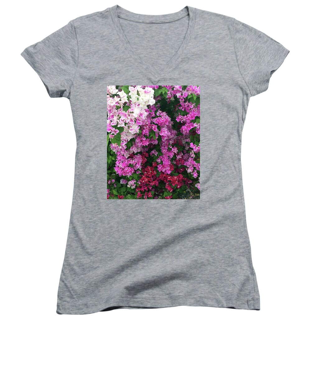 Bougainevillee Women's V-Neck featuring the photograph Bougainville Flowers in Hawaii by Karen Nicholson
