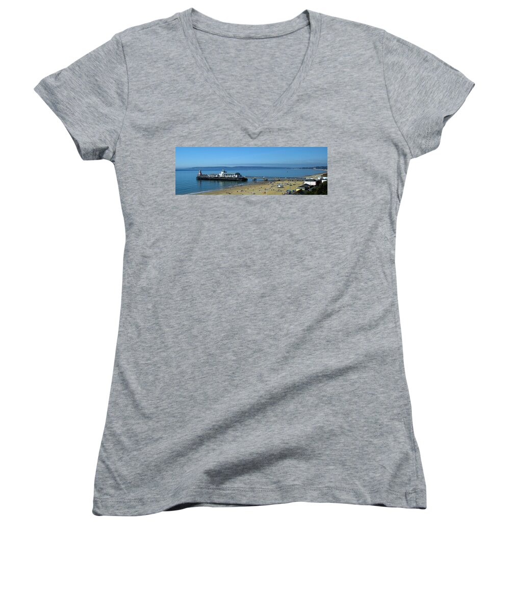 Bournemouth Pier Women's V-Neck featuring the photograph Bournemouth Pier Dorset - May 2010 by Chris Day