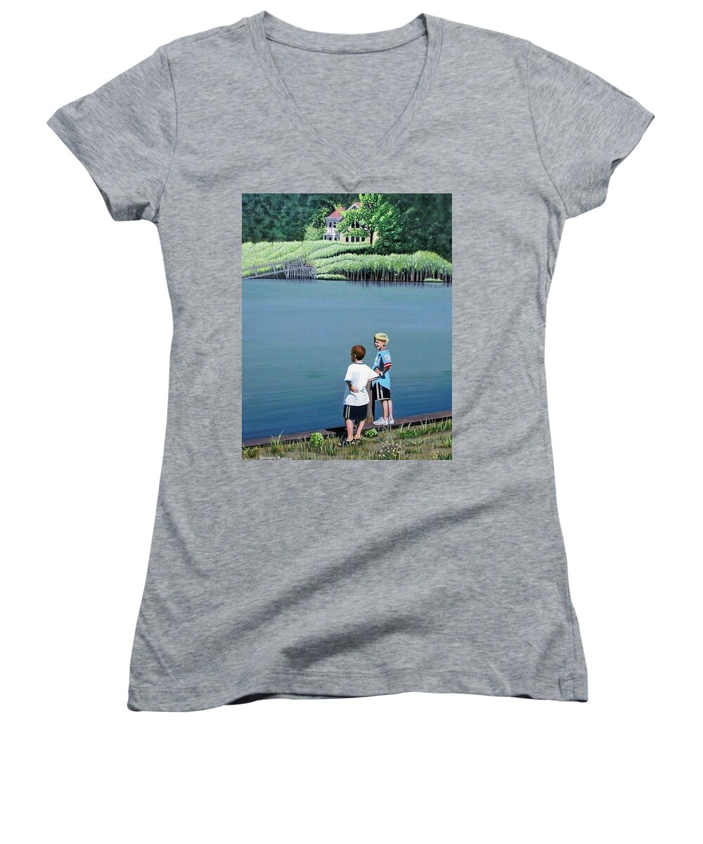 Landscape Women's V-Neck featuring the painting Boys of Summer by Kenneth M Kirsch