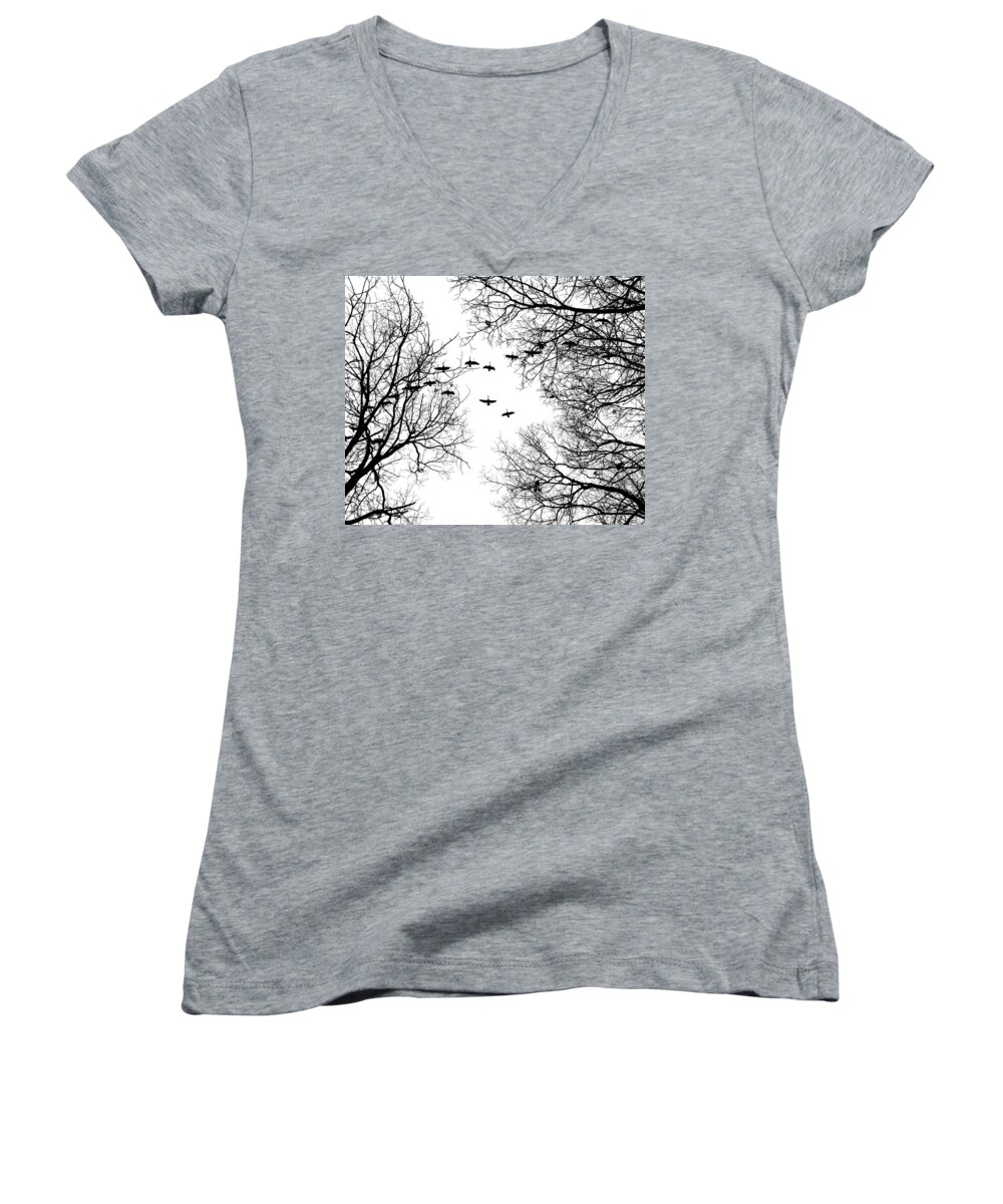 Black And White Women's V-Neck featuring the photograph Branches by Christopher Brown